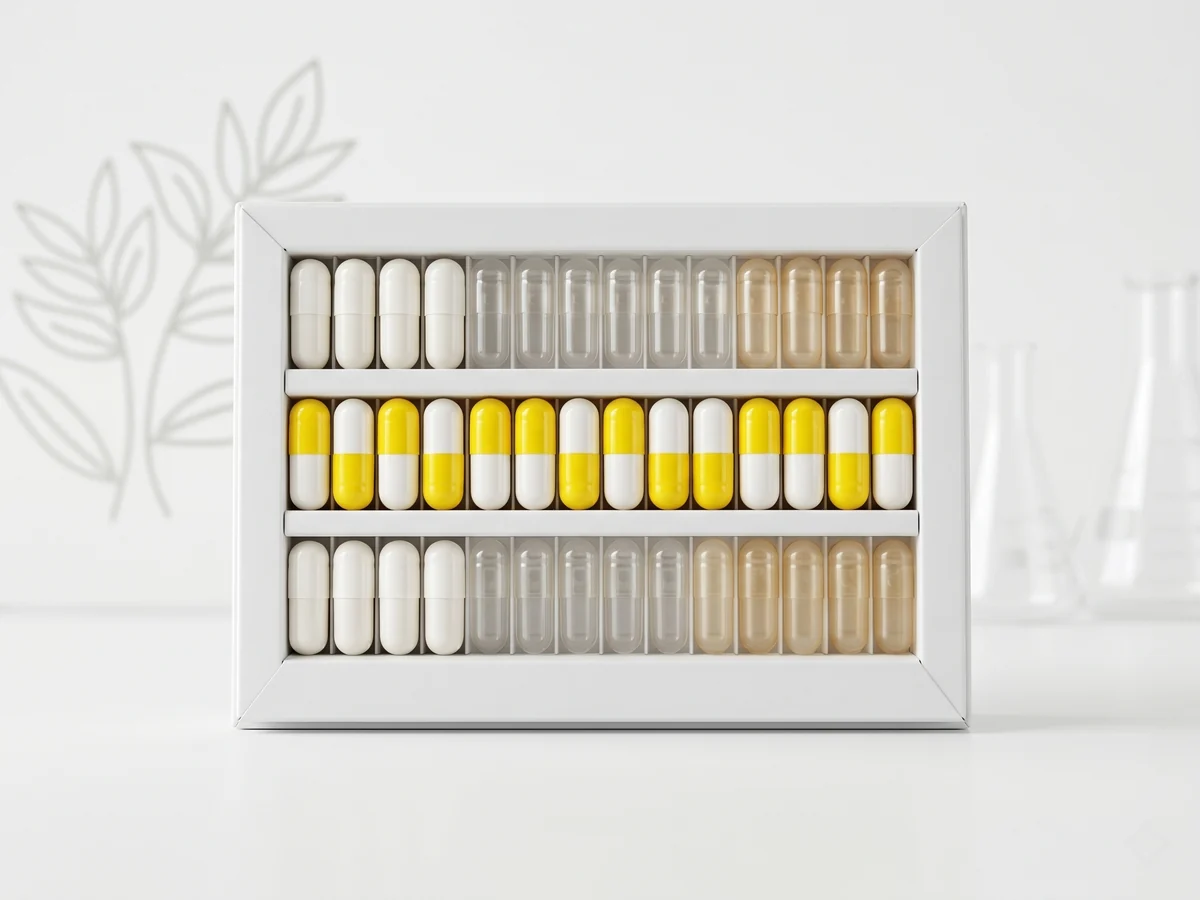 Organized capsule dosage form samples for pharmaceutical and supplement brand selection
