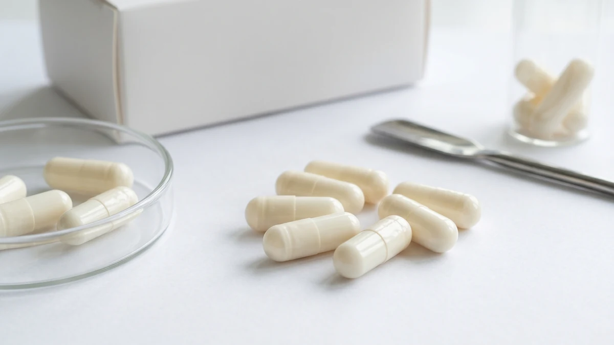 White empty capsule samples in glass dishes and a small bottle, shown in a clean lab setting for China CDE status A and HPMC capsule quality review.