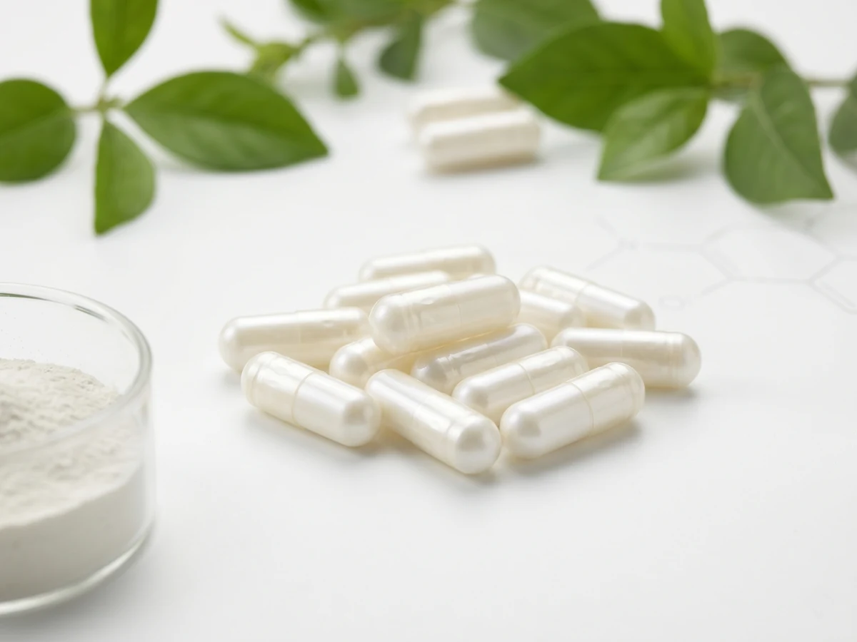 Cápsulas vacías transparentes, polvo y material vegetal en un entorno limpio para revisar almacenamiento, humedad y envase.